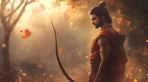 Lord Shri Rama In A Forest With His Bow And Arrows Exuding Strength And