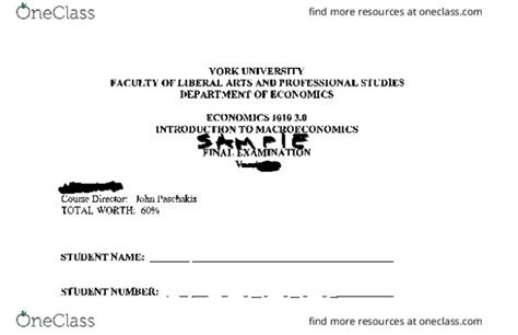 ECON 1010 Final ECON1010 Final Exam OneClass