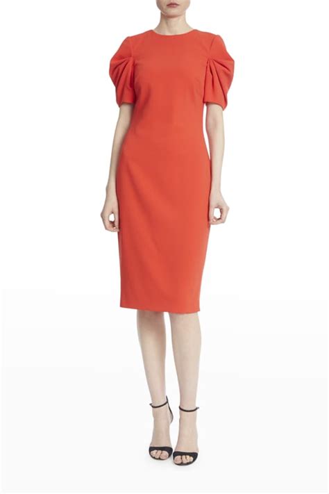 Misook Tango Short Sleeve Seamed Ponte Sheath Dress Neiman Marcus