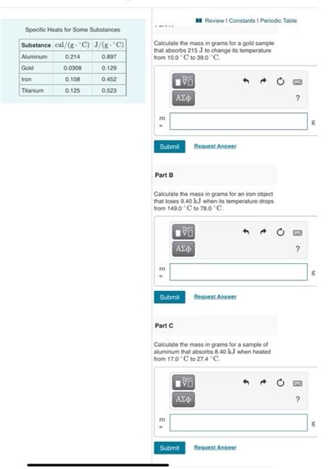 Solved Review Constants I Periodic Table Specific Heats For Chegg