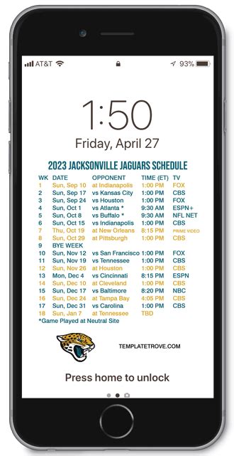 2023 2024 Jacksonville Jaguars Lock Screen Schedule For Iphone 6 7 8 Plus