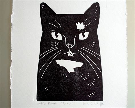 Patch Linocut Cat Print Limited Edition Of 50 Signed And Numbered