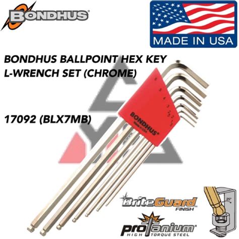 100 USA BONDHUS 17092 BLX7MB BALLPOINT HEX KEY L WRENCH SET