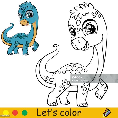 Ilustración De Dibujos Animados Lindo Dinosaurio Diplodocus Dibujo Para Colorear Página De Libro