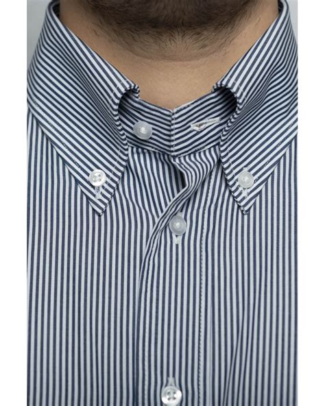 Camicia Uomo Cotone 100 Oxford Blu Con Righe Bianche Camicie Da Uomo