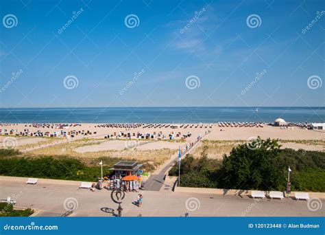 Drone View of Beautiful Beach in Warnemunde, Germany on Baltic S ...