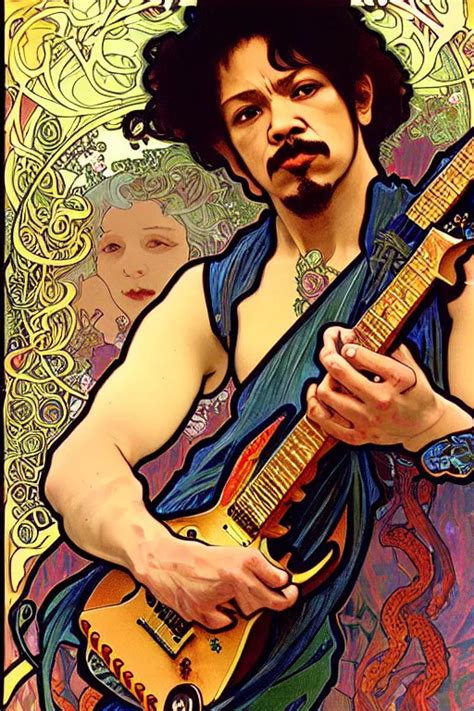 Portrait Of Carlos Santana Playing Guitar With Snakes Stable