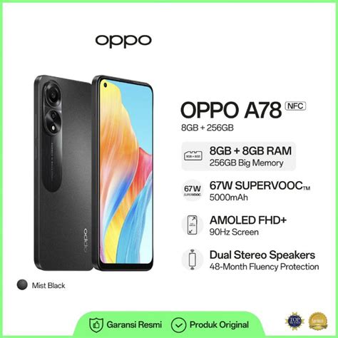 Jual Oppo A78 Nfc Ram 8256gb Black 8gb 8gb Ram Expansion 500ah