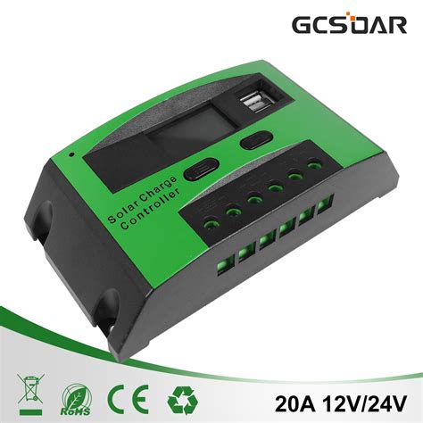 Gcsoar Solar Charge Controller 20A PWM Battery Regulator 12V 24V DC For