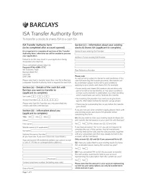 Fillable Online Isa Btransferb Authority Bformb Barclays Stockbrokers