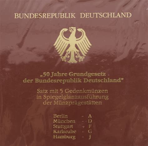 5 X 10 DM 1999 ADFGJ 50 Jahre Grundgesetz Der Bundesrepublik