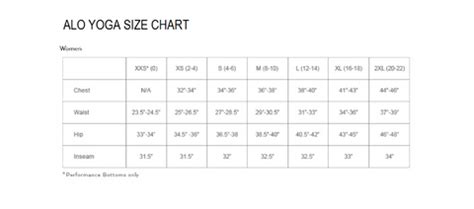 ALO SIZE CHART – The Sweat Store