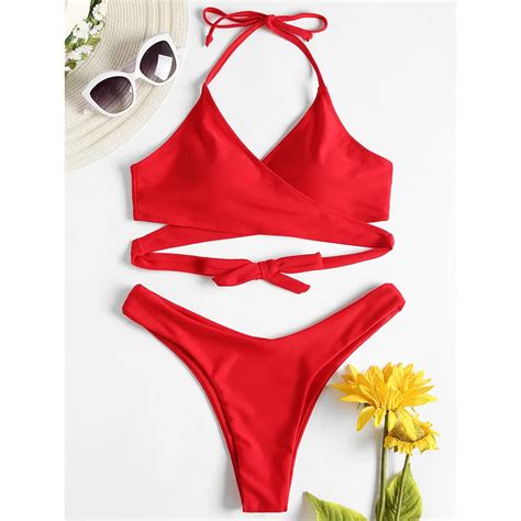 ZAFUL Sexy Swimsuit Cut Out Women Swimwear Halter Wrap Padded Bikini