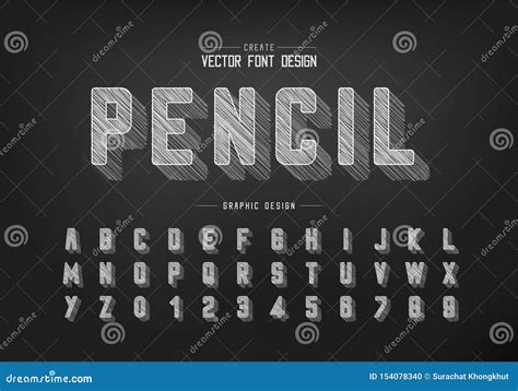 Chalk Shadow Round Font And Alphabet Vector Pencil Sketch Typeface And