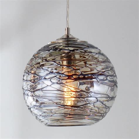 Swirling Glass Globe Pendant Light Clear Glass With Bronze Swirls With