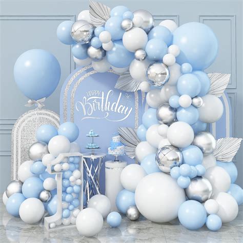 Blue And White Balloon Arch Kit Baby Blue White Silver Balloon Garland