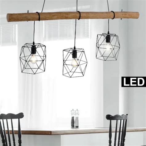 LED CAGE LUMINAIRE de Plafond Suspendu Spot Filament Bois Bâton Grille