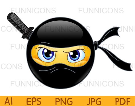 Clipart cartoon of a ninja emoji emoticon ai eps png jpg and - Etsy Polska