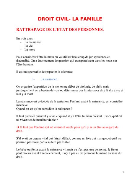 Droit De La Famille DROIT CIVIL LA FAMILLE RATTRAPAGE DE L ETAT DES