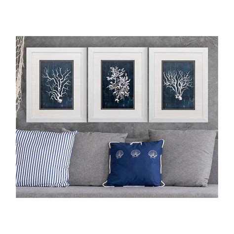 Wood Coral Blue 3-Piece 26" High Frame Wall Art Set - #1H929 | Lamps Plus