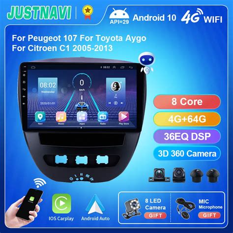 Justnavi 2din android 10 0 rádio do carro para peugeot 107 para toyota