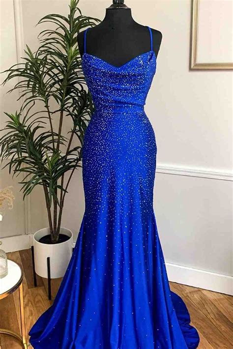 Daisda Royal Blue Spaghetti Straps Mermaid Prom Dress With Appliques