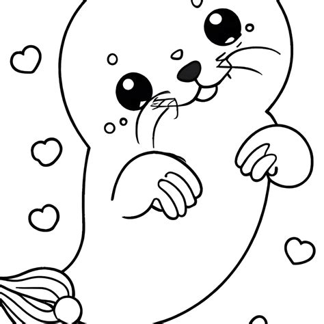 Cute Kawaii Chibi Baby Seal Coloring Page Black And White Creative