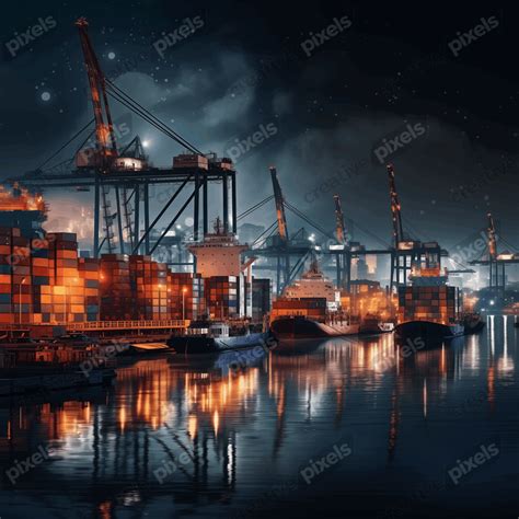 Colorful Night Port Scene - CreativePixels