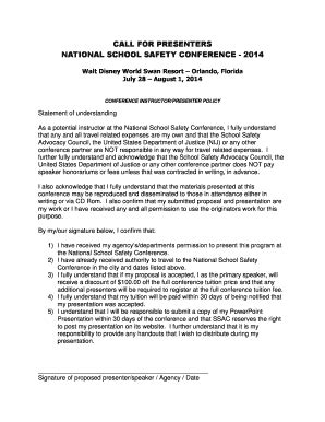 Fillable Online Schoolsafety Call For Presenters National School