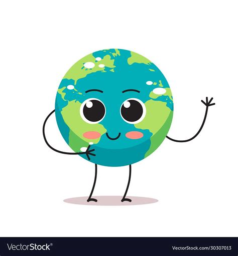 Cute Earth Character Waving Hand Cartoon Mascot Globe Personage Save