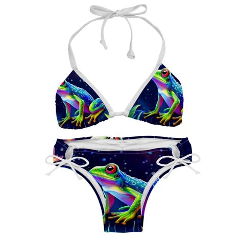 Starry Sky Frog Detachable Sponge Adjustable Strap Bikini Set Two Pack