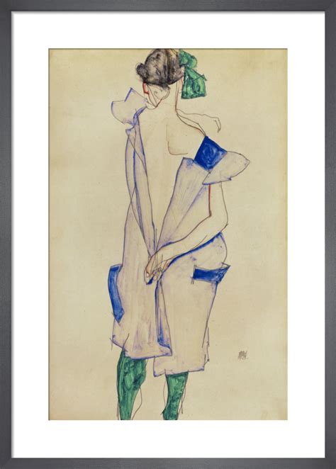 Standing Girl In Blue Dress And Green Stockings Back View 1913 Art Print By Egon Schiele