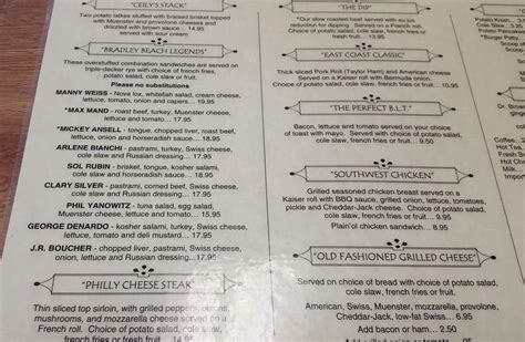 Menu at Weiss Deli restaurant, Henderson