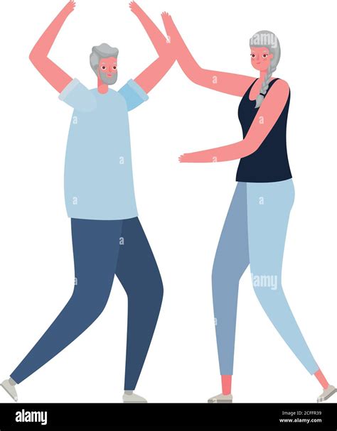 Senior Woman And Man Cartoons With Hands Up Vector Design Stock Vector