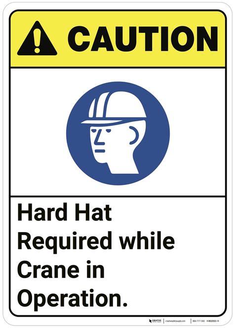 Caution: Hard Hat Required While Crane In Operation ANSI - Wall Sign