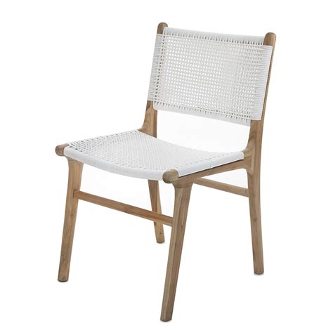 White Open Weave Rattan And Teak Dining Chair The Grey House