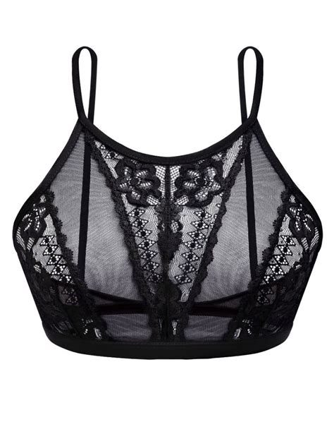 Hibiscus High Neck Lace Bralette Black Seareinas