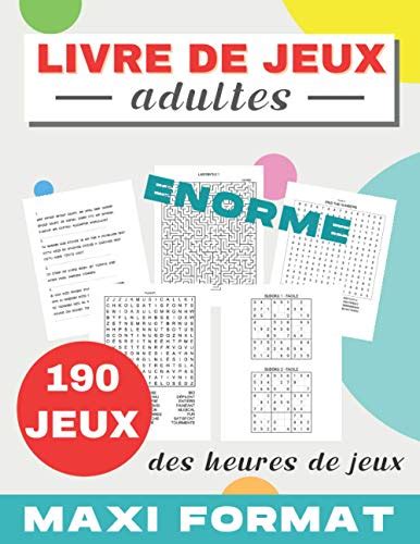 Livre de jeux adultes 190 JEUX MAXI FORMAT Mots mêlés Sudoku