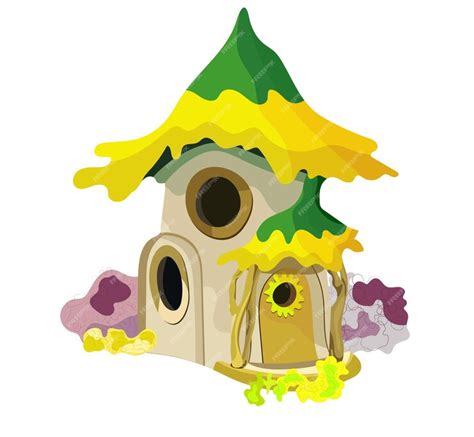 Premium Vector | A cartoon house with a green roof and yellow roof.