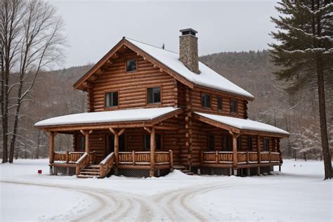 Premium AI Image | A snowcovered log cabin in a snowy landscape