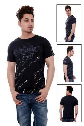 Cotton Men Black Printed Half Sleeve T Shirt Neck Type Round Size