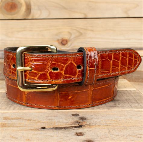 Cognac Alligator Leather Belt Real Gator Skin Yoder Leather Company