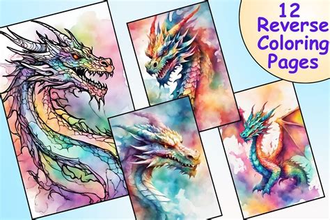 12 Fantasy Dragon Reverse Coloring Pages Graphic By Catchy Ideaz