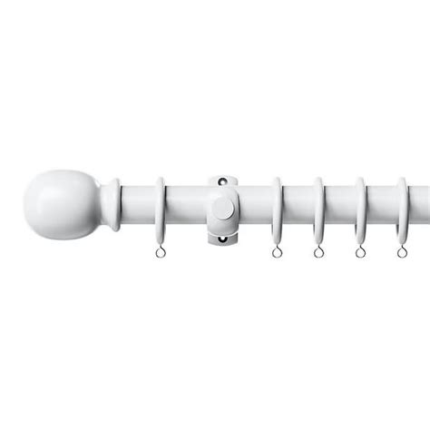 White Wood Curtain Pole With Ball Finial 240cm Dia 28mm Homebase