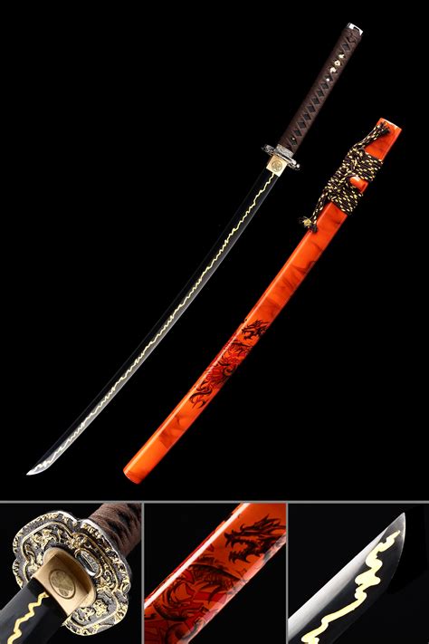 Katana Naranja Espada Samurai Japonesa Hecha A Mano Acero De Alto