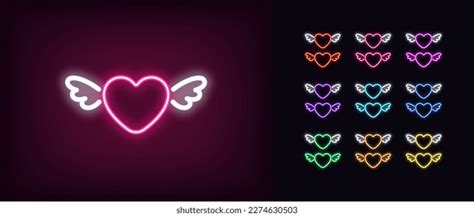 Outline Neon Flying Heart Icon Glowing Stock Vector Royalty Free