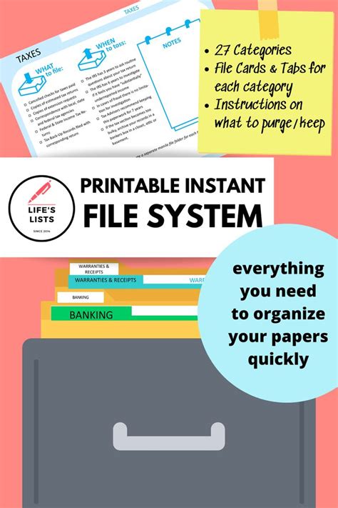 Printable Instant Filing System 27 File Cardsindex Pre Printed