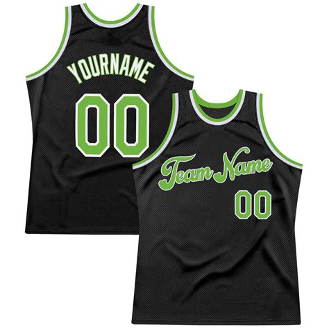 Custom Team White Basketball Black Rib Knit Jersey Neon Green