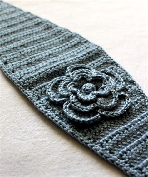 Blue Hand Crocheted Headband Earwarmer With Flower Etsy Crochet