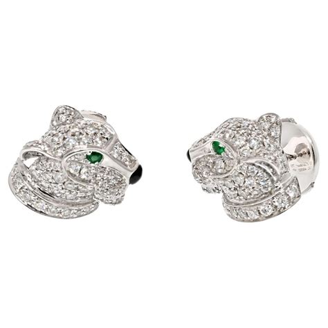 Cartier K White Gold Diamond Panthere Stud Earrings For Sale At